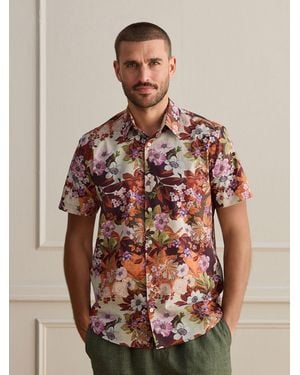 Next Regular Fit Short Sleeve Cotton Texta Print Shirt - Brown