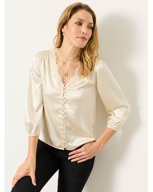 FatFace Fatface Betty Ivory Petite Lace Trim Blouse - Natural