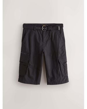 Next Long Length Belted Cargo Shorts - Black