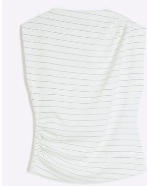 River Island Drape High Neck Top - White