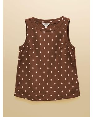 Joules Cove Spot Round Neck Sleeveless Top With Linen - Brown