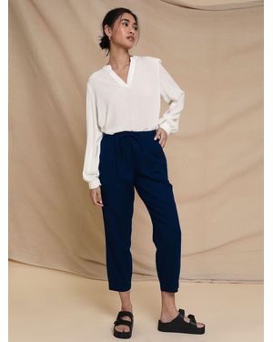 Threadbare Regular Fit Linen Blend Tapered Pants - Blue