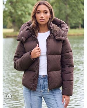 Threadbare Showerproof Funnel Neck Puffer Coat - Brown