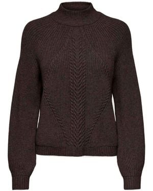 ONLY Textured High Neck Volume Sleeve Sweater - Brown