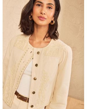 Love & Roses Denim Jacket With Cornelli Detail - Natural
