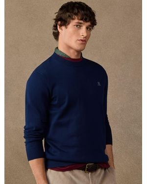 Hackett Cotton Branded Crew Neck Sweater - Blue