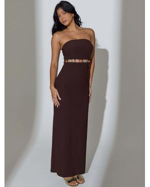 South Beach Bead Detail Crinkle Bandeau Maxi Dress - Brown