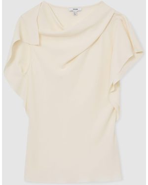 Reiss Asymmetric Drape-Neck Top - Natural