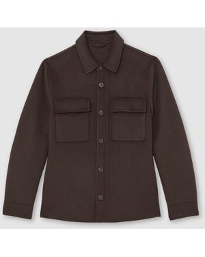 Reiss Net Wool-Blend Twin-Pocket Overshirt - Brown