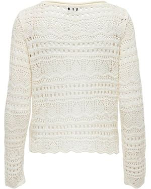 Jdy Long Sleeve Crochet Sweater - White