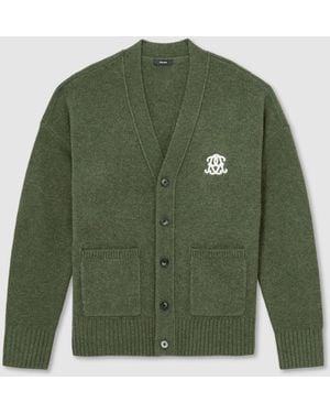 Reiss Monogram Embroidered Relaxed Wool Cardigan - Green