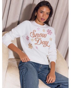 Lipsy Snow Day Christmas Crew Neck Sweatshirt - White