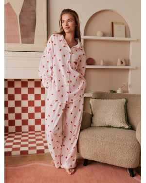 Bath & Body Works All Over Lips Button Through Cotton Pajamas Set - Brown