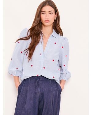 Lipsy Bisou Heart Poplin Puff Sleeve Shirt - Blue