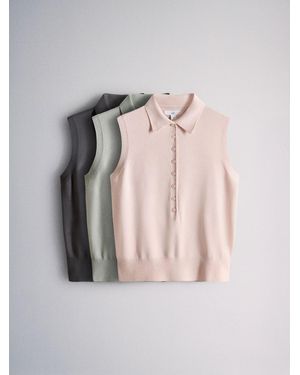 The Set 3 Pack Fine Knit Sleeveless Polo Shirts - Pink