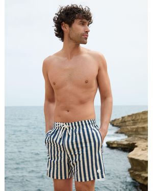 Threadbare Stripe Seersucker Swim Shorts - Weiß