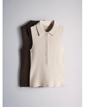 The Set 2 Pack Knitted Ribbed Polo Vests - Multicolor