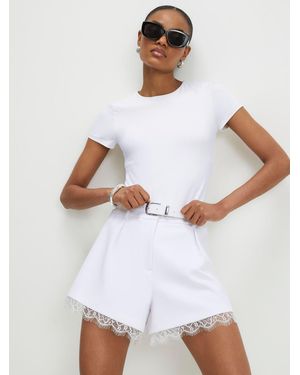 River Island Tolami Lace Trim Stud Belted Shorts - White