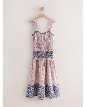 Cath Kidston Ruched Midi 100% Cotton Dress - Pink