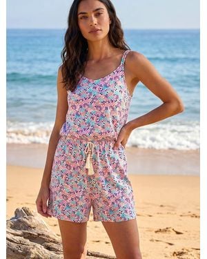 Roman Confetti Print Tassel Tie Playsuit - Blue