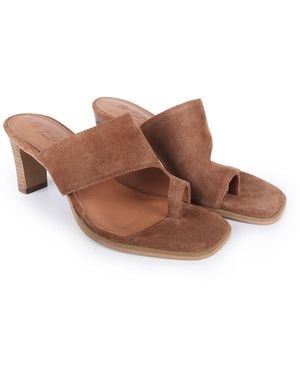 OFF THE HOOK Karla Suede Leather Toe Loop Block Heel Mule Sandals - Brown