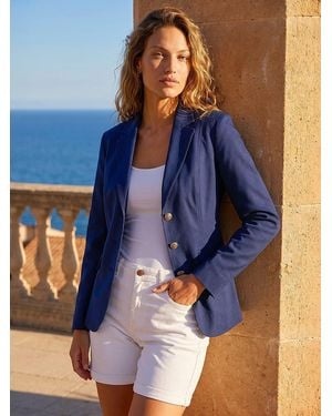 Roman Stretch Button Detail Blazer - Blue