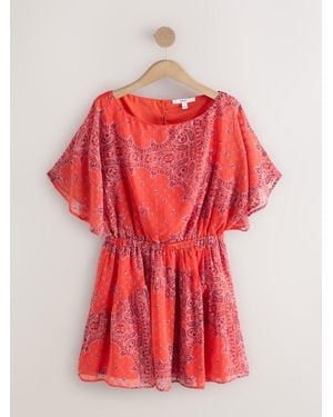 Next Kimono Sleeve Waisted Mini Dress - Red