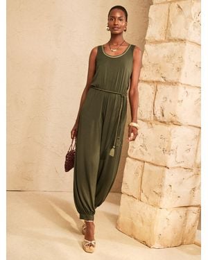 Love & Roses Cuffed Leg Belted Jersey Jumpsuit - Natural