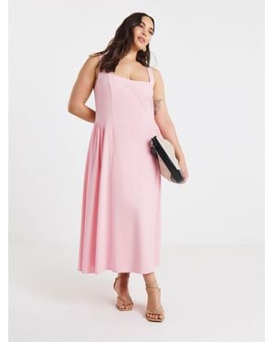Simply Be Scuba Crepe Waist Detail Midi Dress - Pink