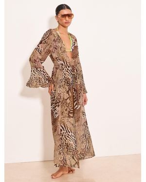 Lipsy Neutral Animal Printed Long Sleeve Maxi Kimono - Natural