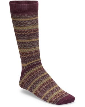 Birkenstock Burgundy Cotton Fairisle Pattern Socks - Brown