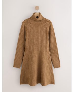 Next Tan Cable Knit Long Sleeve Mini Dress - Natural