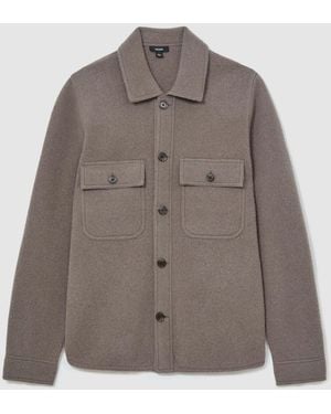 Reiss Banstead Brushed Wool Button-Through Relaxed Overshirt - Brown