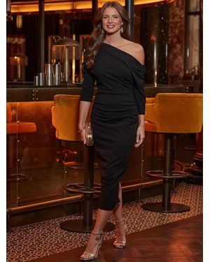 Sosandar Asymmetric Ruched Midi Dress - Brown
