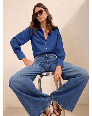 Friends Like These Satin Button Through Shirt - Blue