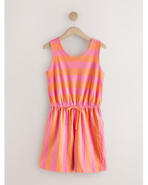 Next Stripe Sleeveless Tie Waist Cotton Playsuit - Red