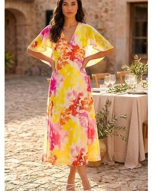 Roman Abstract Printed Cape Dress - Pink