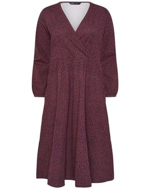M Com Petite Non Print Wrap Dress - Purple
