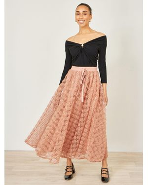 Yumi' Spot And Rose Tulle Skirt - Natural