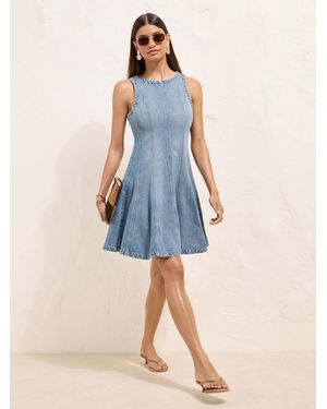 Friends Like These Denim Seam Detail Fit & Flare Mini Dress - Blue