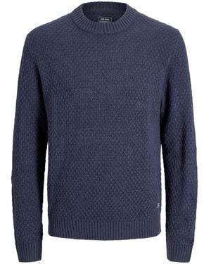 Jack & Jones Crew Neck Textured Knit Sweater - Blue