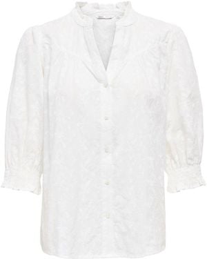ONLY 3/4 Sleeve All Over Embroidery Blouse - White