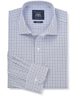 Savile Row Company Slim Fit Cotton Poplin Single Cuff Check Formal Shirt - Blue