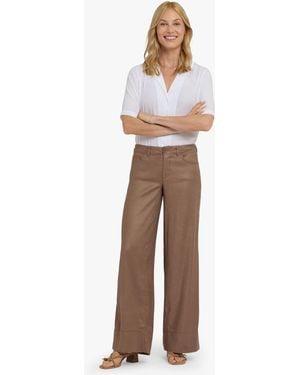 NYDJ High Rise 5 Pocket Wide Leg Stretch Linen Trousers - White