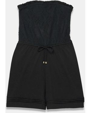 Mint Velvet Bandeau Lace Playsuit - Black