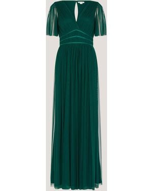 Monsoon Emily V-Neck Short Sleeve Pleated Tulle Maxi Bridesmaid Dress - Green