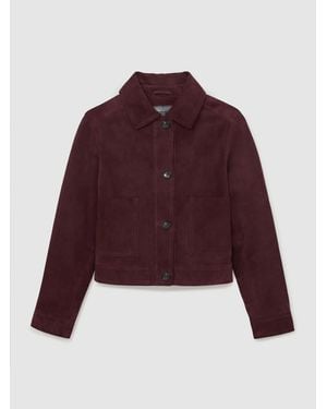 Reiss Burgundy Sonny Petite Suede Button-Through Jacket - Red