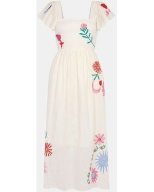 Accessorize Floral Embroidered Midi Dress - White