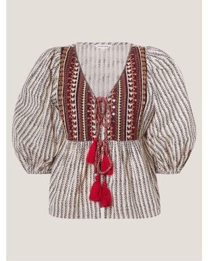 Monsoon Laila Embellished Print Blouse - Natural