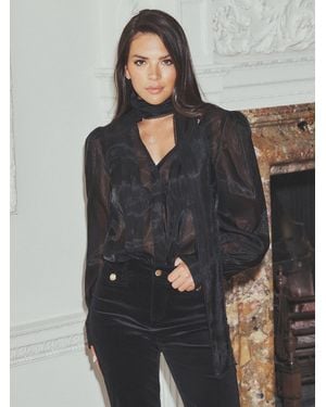 Lipsy X Gemma Owen Organza Pussybow Blouse - Gray